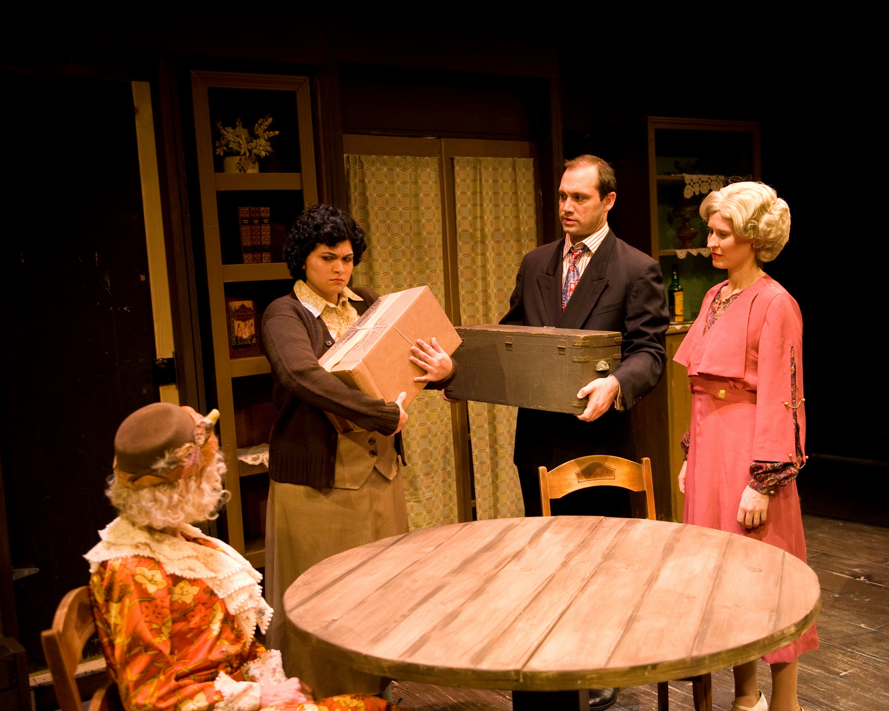 Marcia Mandell as Louise Garrard (Aunt Lou Lou), Tania Benites as Ethel, Jarred Nichols as Bruce Lovell and Jill Kenderes as Cecily Harrington